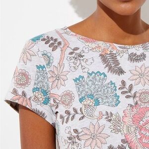 LOFT Floral Short Sleeve Tee Cotton Top - Grey, Pink, Blue T-shirt